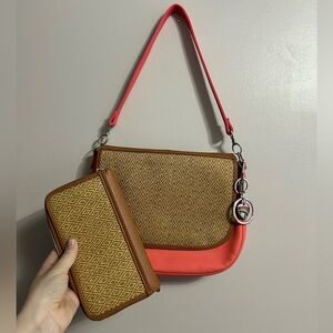 Stylish Tan and Coral Women's Bag Set